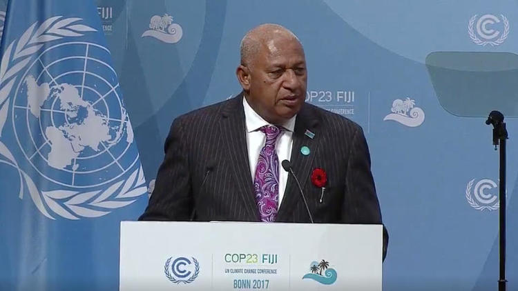 Frank Bainimarama, Premier ministre des Fidji, préside la COP23. 