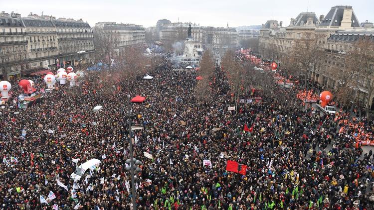 La place de la République à Paris, lors de la manifestation contre la réforme des retraites du 19 janvier.