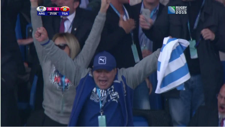 Diego Maradona était présent dans les tribunes d'Argentine-Tonga pour soutenir les Pumas.