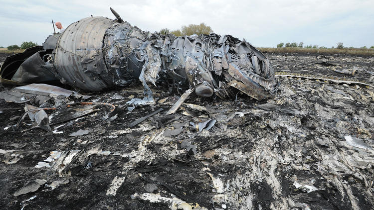 Le site du crash du vol MH17 le jour de la catastrophe, le 17 juillet 2014.