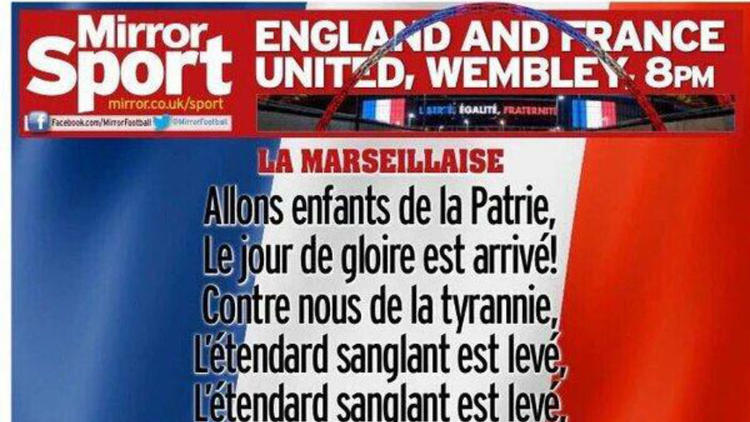 Les paroles de la Marseillaise seront également diffusées sur les écrans de Wembley.