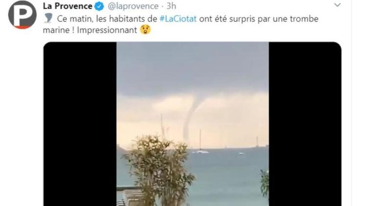 Une trombe marine a été aperçue ce matin au large de La Ciotat (Bouches-du-Rhône).