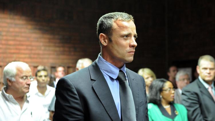 Oscar Pistorius, accusé de meurtre avec préméditation, au tribunal de Pretoria, le 19 février 2013.