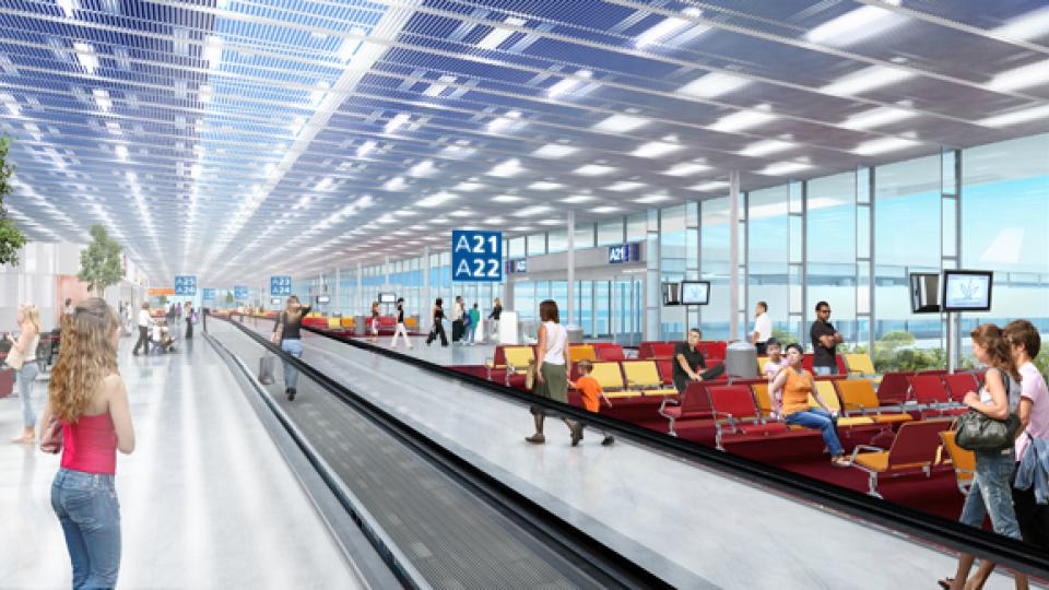 Aéroports de Paris va créer à l’extrémité Est d’Orly Sud un ensemble de près de 20 000 m² composé principalement d’une nouvelle salle d’embarquement qui accueillera 80% des passagers internationaux de ce terminal.