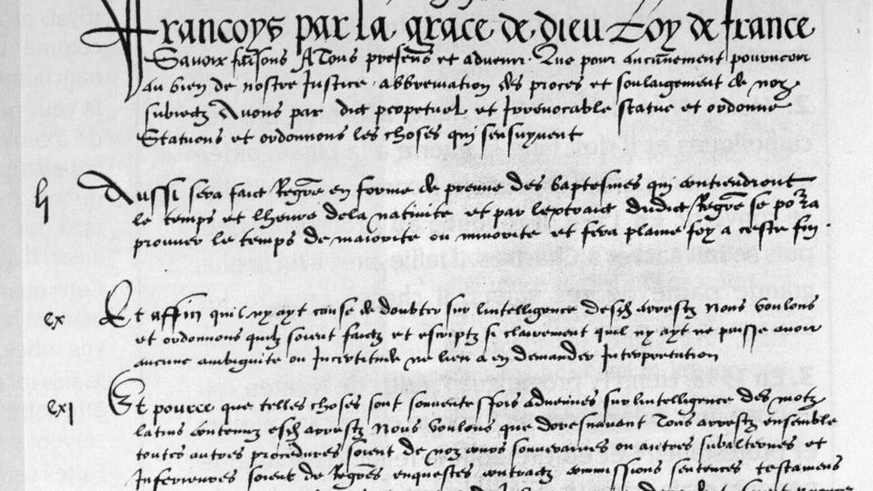 1539 : L'Ordonnance de Villers-Cotterêts fait du français la langue officielle du royaume